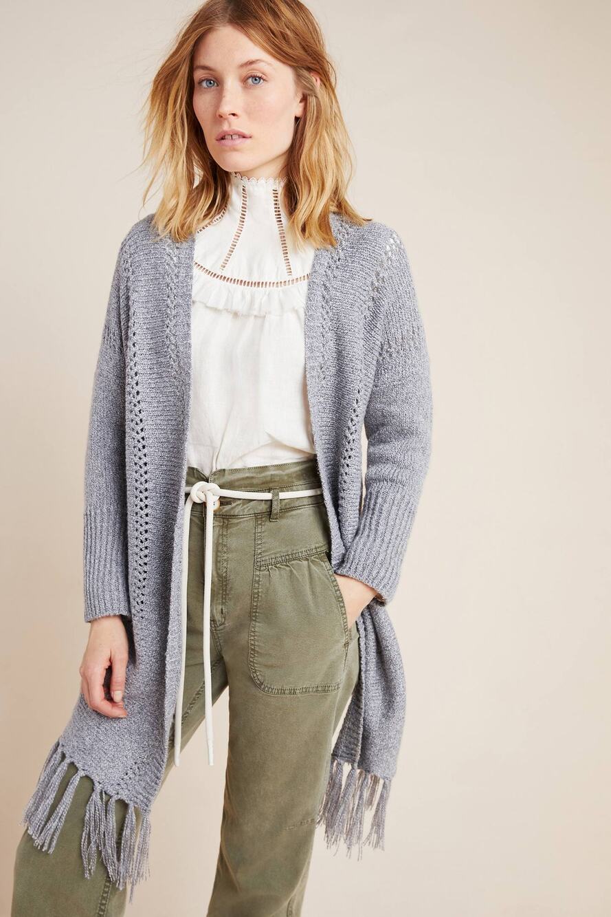 New Anthropologie Lane Fringed Kimono by Akemi + Kin  Retail $128 One Size Gray